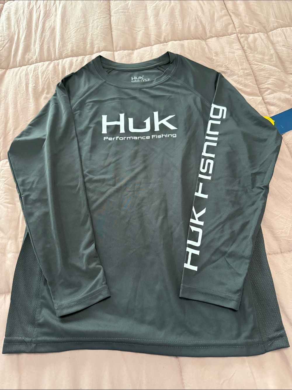 Huk Performance Fishing Long Sleeve Shirt - Gray with White Graphics